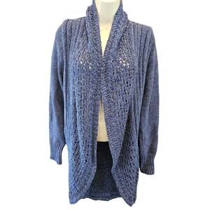 Eddie bauer circle knit cardigan blue warm winter EUC M tunic long length EUC